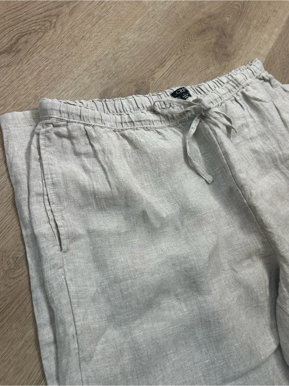 NWT J. Crew 100% Linen Soleil Drawstring Straight Leg Pant in Flax